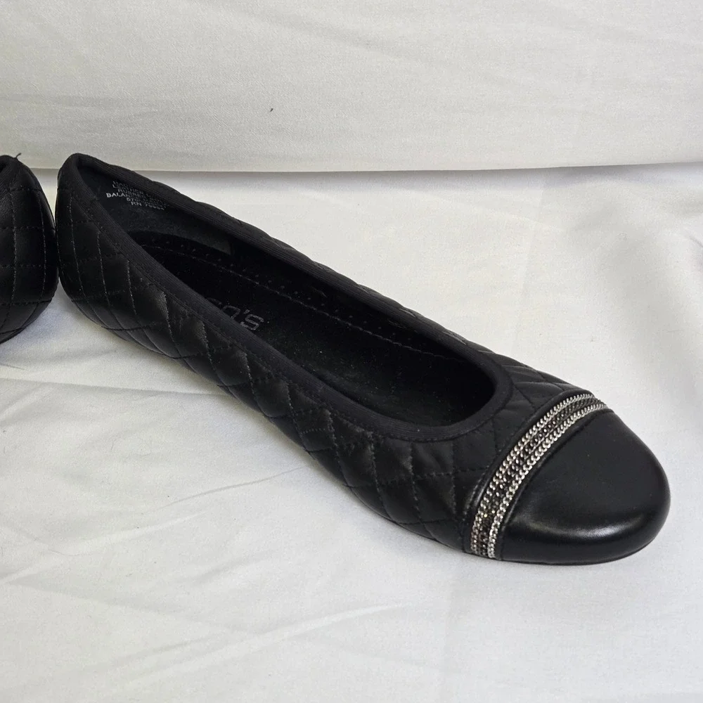 Chico's Quilted Ballet Flats, Silver Tone Chain Accent, Black, Size 9 - Picture 10 of 12